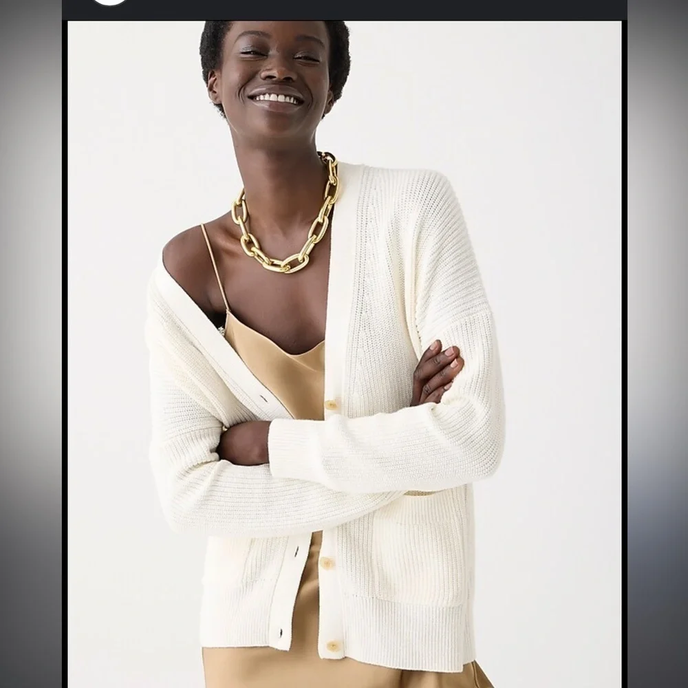 J. Crew V-neck cotton-blend cardigan sweater Ivory XL NWT